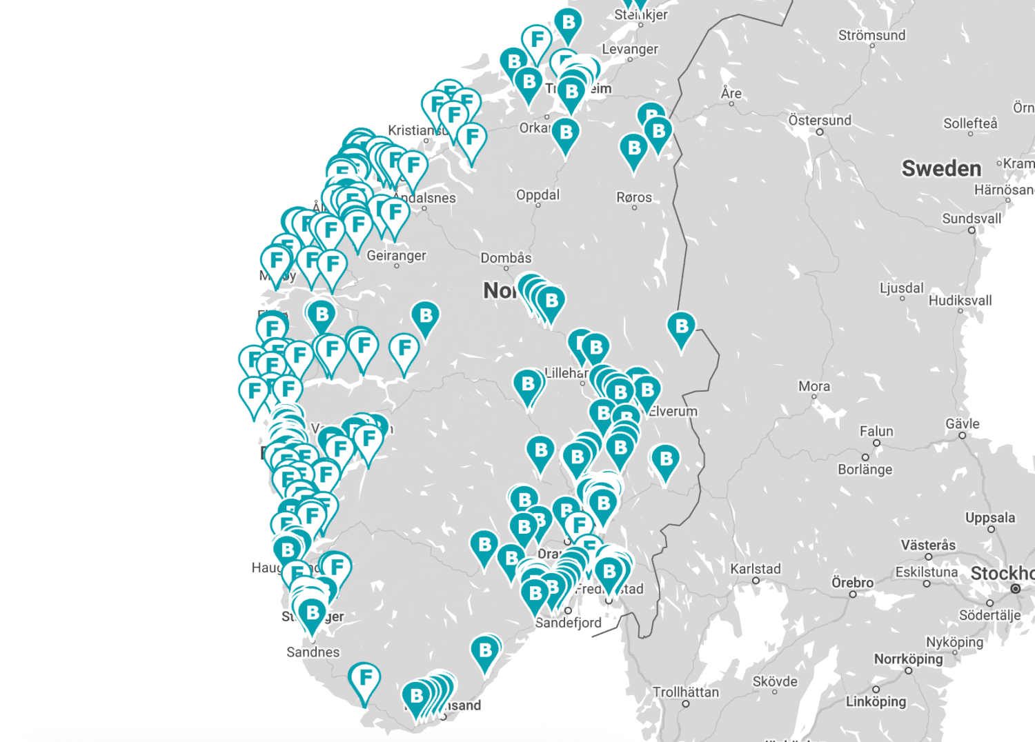 Karte der mautpflichtigen Straßen in Norwegen