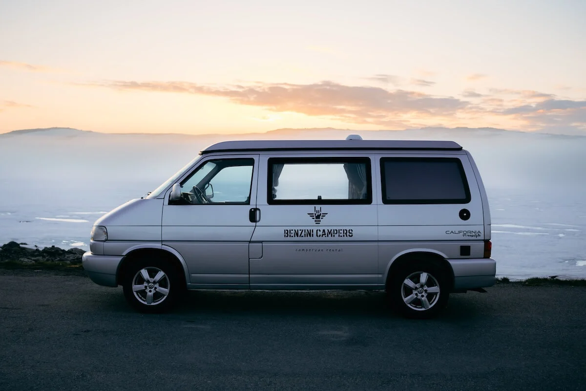 Volkswagen california campervan wild camping by a road on Hardangervidda in Norway