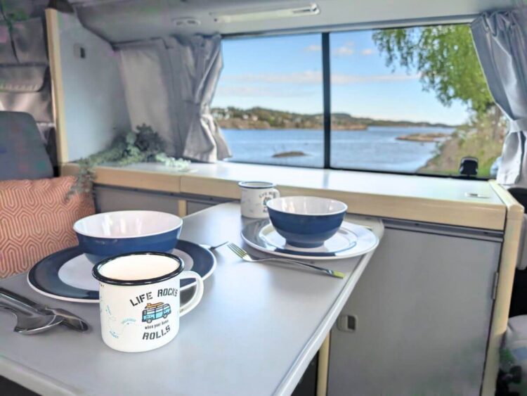 Dining in campervan in Norway